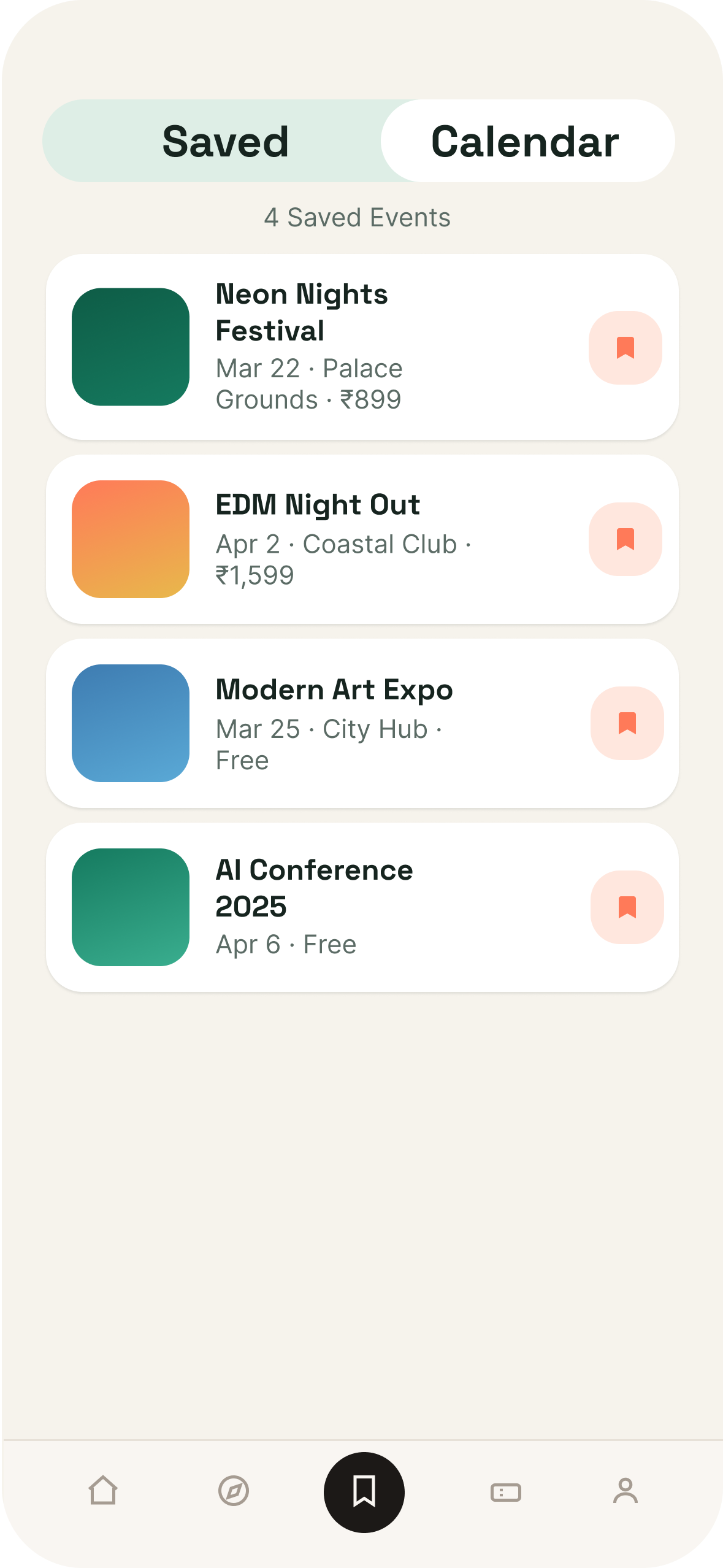 Plan screen — Eventra saved events